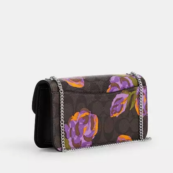 New! 🆕 Silver/Brown/Iris Multi Morgan Crossbody In Signature Canvas With Rose - Picture 3 of 6